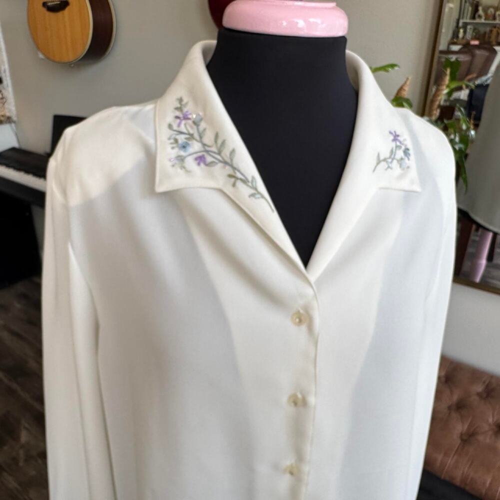 Vintage 80s 90s Koret ivory beaded blouse